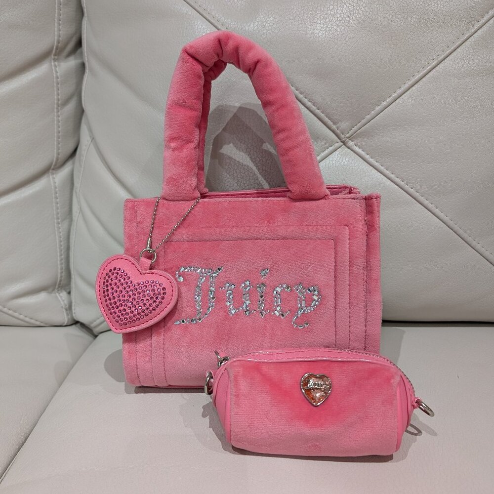 Juicy Couture Pink Velour Rhinestone Tote Bag | Y2K Iconic Logo